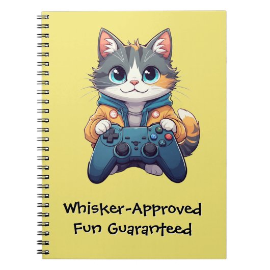 Kitten Holding Game Controller Smiling Gamer Cat ノートブック (正面)
