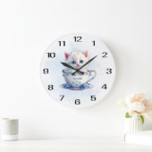 Kitten inカップブルーフラワーウォールクロック ラージ壁時計 (ホーム)