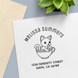 Kitten in a Cup Cat in a Teacup Arch Address セルフインキングスタンプ