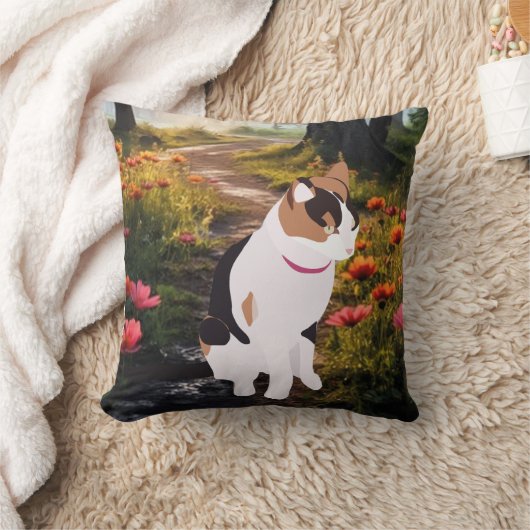 Kitten in a Magical Forest Throw Pillow クッション (ブランケット)
