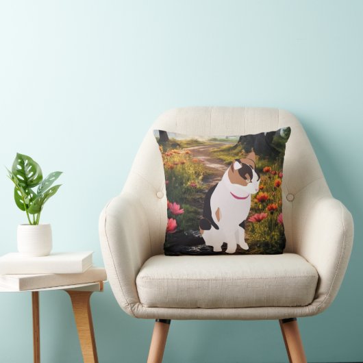Kitten in a Magical Forest Throw Pillow クッション (椅子)