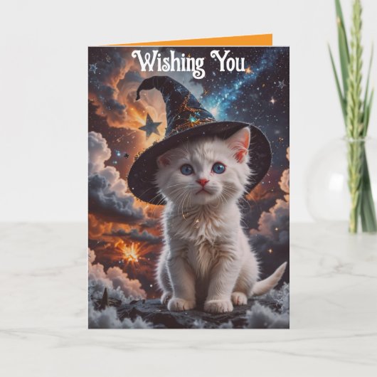 Kitten In A Witch Hat Halloween Card カード (正面)