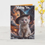 Kitten In A Witch Hat Halloween Card カード (黄色い花)