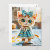 Kitten in Blue Skirt and Blouse シーズンポストカード (正面/裏面)
