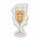  Kitten in Champagne Glass Bubbly New Year  シール (正面)