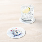 Kitten in Cupブルーフラワーズ紙コースター ラウンドペーパーコースター (インサイチュ)