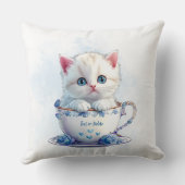 Kitten in Cupブルーフラワーズ装飾用クッション クッション (裏面)