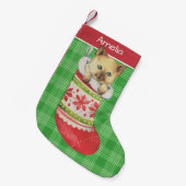 Kitten in Festive Stocking Art Personalised スモールクリスマスストッキング (正面 (吊り時))