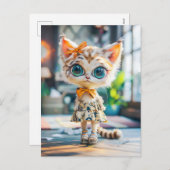 Kitten in Patterned Dress Indoors シーズンポストカード (正面/裏面)