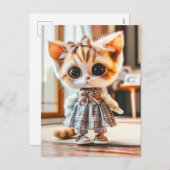 Kitten in Patterned Dress Indoors シーズンポストカード (正面/裏面)