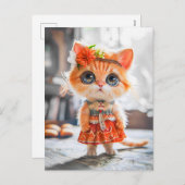 Kitten in Red Dress in Room シーズンポストカード (正面/裏面)