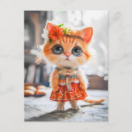 Kitten in Red Dress in Room シーズンポストカード