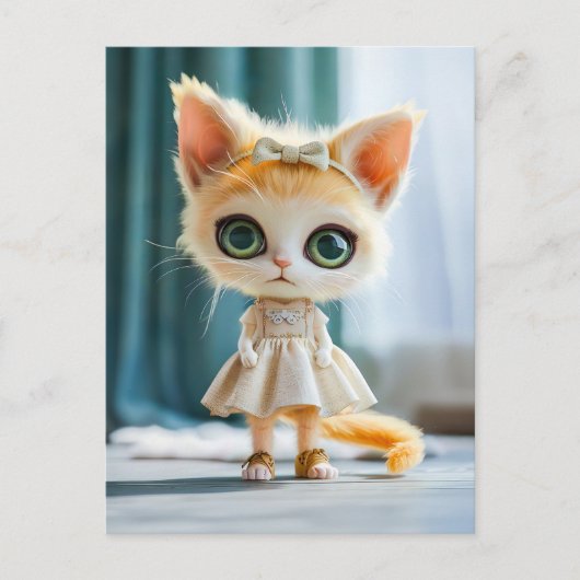 Kitten in White Dress Indoors シーズンポストカード (正面)