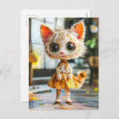 Kitten in Yellow Skirt and Blouse シーズンポストカード (正面/裏面)