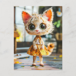 Kitten in Yellow Skirt and Blouse シーズンポストカード