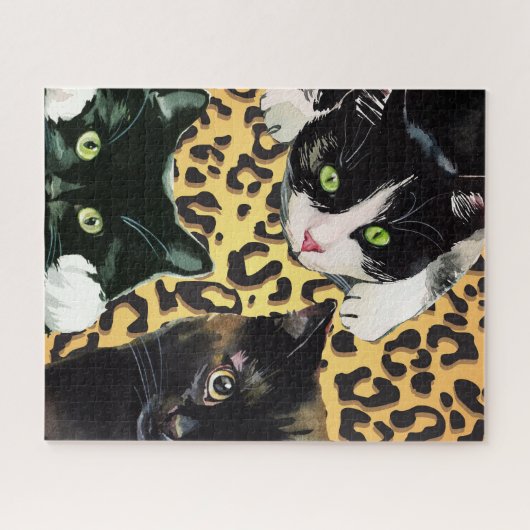 Kitten Kabodle猫on Leopard Print ジグソーパズル (横)