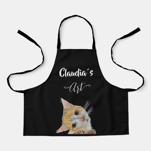 Kitten looking art and name All-Over Print Apron エプロン (正面)