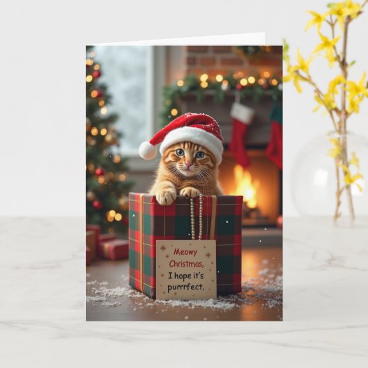 Kitten Meowy Christmas Purrfect カード (黄色い花)
