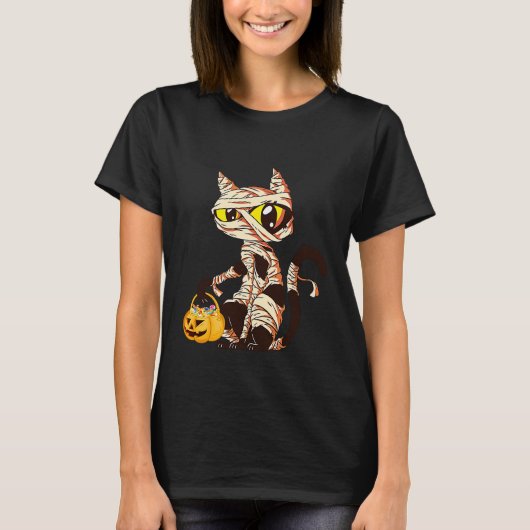 Kitten Mummy Pumpkin Devil Cute Halloween  Cat Tシャツ (正面)