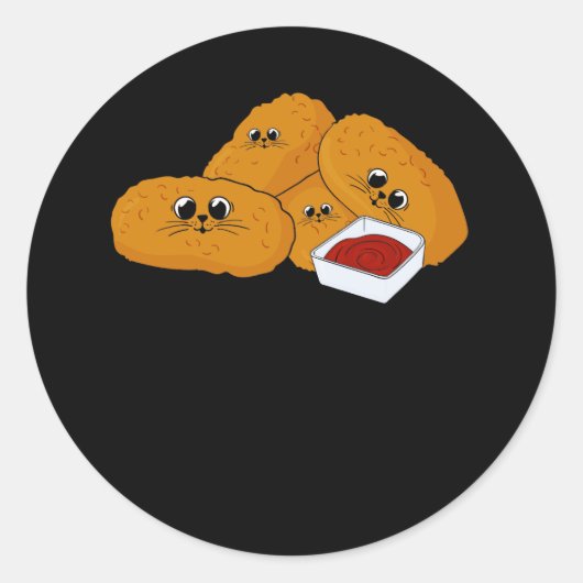 Kitten Nuggets Fast Food CatとChicken Nugget Lo ラウンドシール (正面)