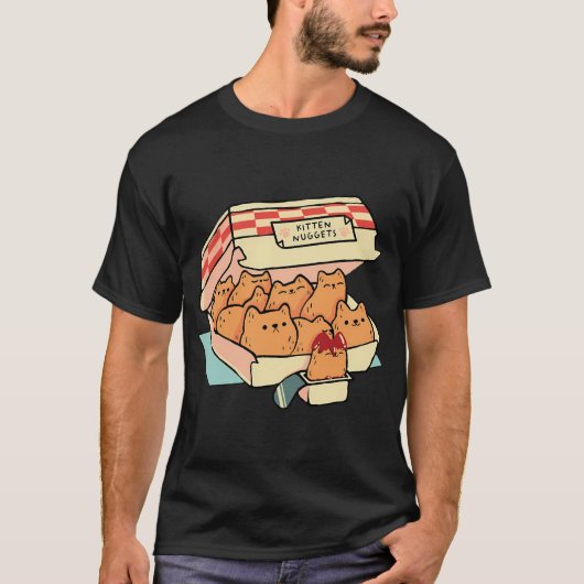 Kitten Nuggets Fast Food CatとChicken Nugget Qu Tシャツ (正面)