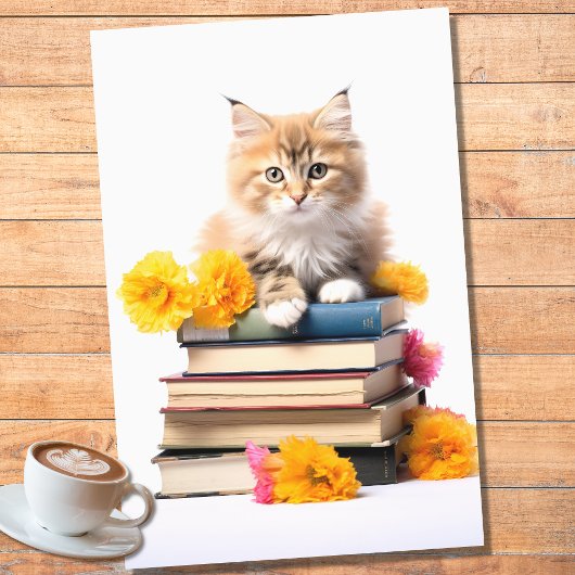 Kitten on Stack of Books 1 Decopage紙 薄葉紙