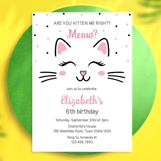 Kitten Party Cat Birthday Invitation 招待状