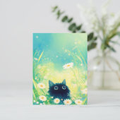 Kitten Peeking Through White Daisy Summer Meadow ポストカード (スタンド正面)