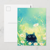 Kitten Peeking Through White Daisy Summer Meadow ポストカード (正面/裏面)