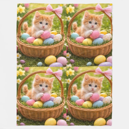 Kitten Photo Easter Eggs Pattern フリースブランケット (正面)