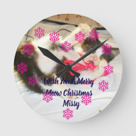 Kitten Photo Text Jingle Meows, Customize,  ラウンド壁時計
