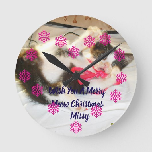 Kitten Photo Text Jingle Meows, Customize,  ラウンド壁時計 (正面)