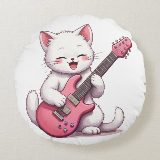 Kitten Playing Guitar ラウンドクッション (正面)