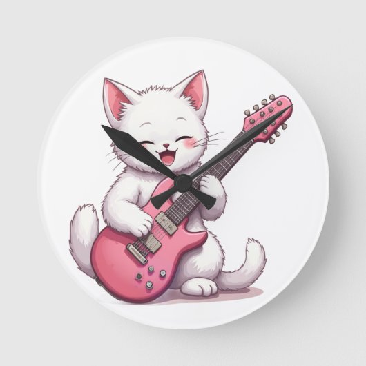 Kitten Playing Guitar ラウンド壁時計 (正面)