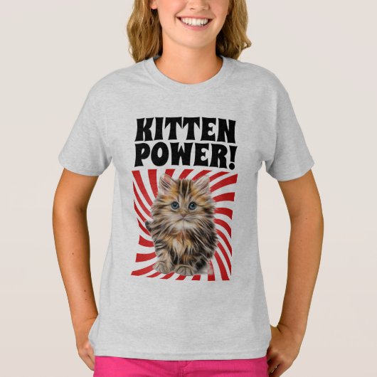 KITTEN POWER、猫Tシャツ、おもしろい子供Tシャツ Tシャツ (正面)