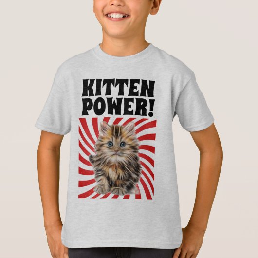 KITTEN POWER、猫Tシャツ、おもしろい子供Tシャツ Tシャツ (正面)