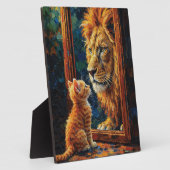 Kitten Seeing Lion Reflection Motivational Impasto フォトプラーク (側面)