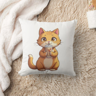 Kitten Sipping Coffee クッション