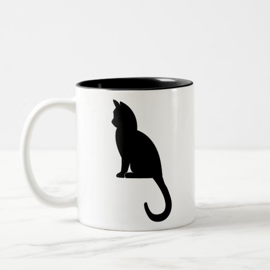 Kitten Sitting Silhouette Cat Black ツートーンマグカップ (左)