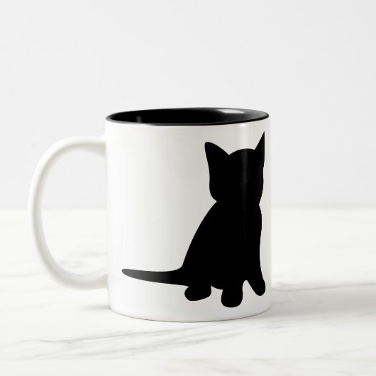 Kitten Sitting Silhouette Cat Black White ツートーンマグカップ (左)