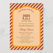 Kitten Twins Baby Shower Orange  Burgundy Stripes 招待状 (正面)