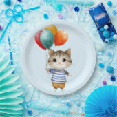 Kitten with Birthday Balloons | Cute Party Celebra ペーパープレート (パーティー)