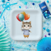 Kitten with Birthday Balloons | Cute Party Celebra ペーパープレート (パーティー)