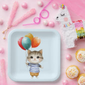 Kitten with Birthday Balloons | Cute Party Celebra ペーパープレート (パーティー)