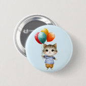 Kitten with Birthday Balloons | Cute Party Celebra 缶バッジ (正面&裏面)