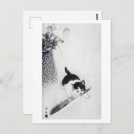 Kitten with Feather, Imao Keinen ポストカード (正面/裏面)