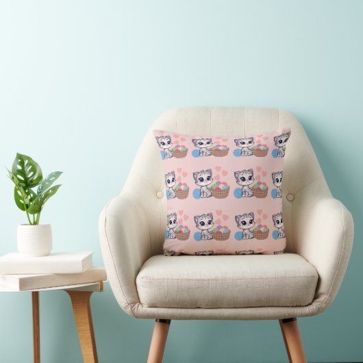 Kitten & Yarn Throw Pillow クッション (椅子)