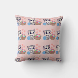 Kitten & Yarn Throw Pillow クッション
