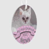 Kitten's初めてのクリスマスピンクポープリント写真 オーナメント (正面)