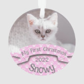 Kitten's初めてのクリスマスピンクポープリント写真 オーナメント (裏面)